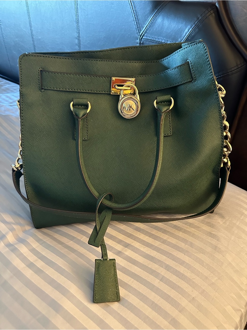 Michael Kors Emerald Green Saffiano Tote with Gold Hardware